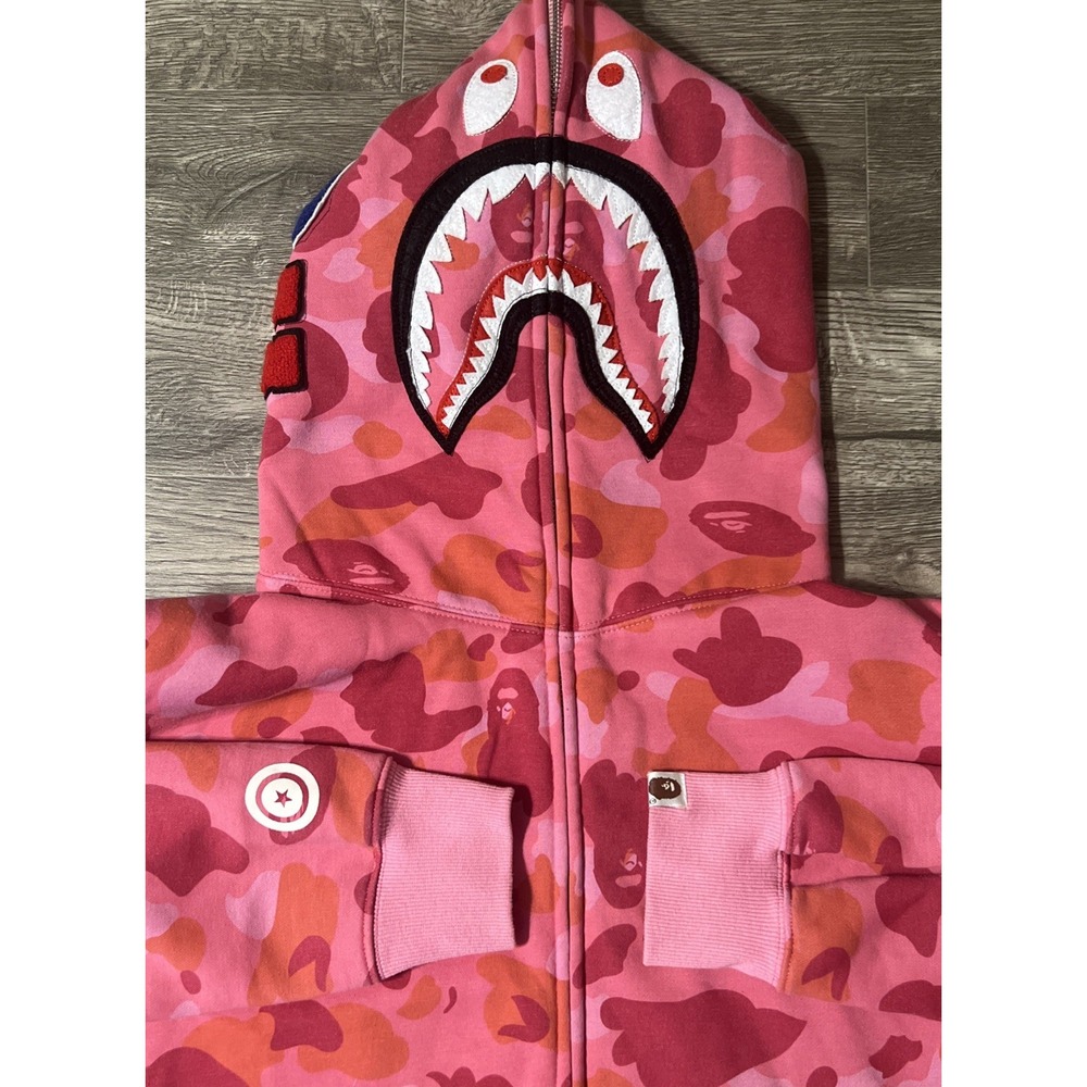 A Bathing Ape BAPE Shark Full Zip Hooded Sweatshirt Hoodie Pink Camo Women's 3XL